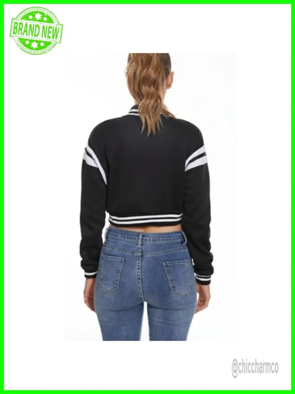 Women's Varsity Baseball Jacket Crop Top Letter Print Casual Bomber Coat